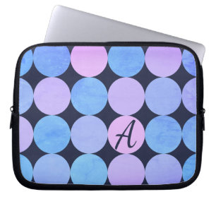 Protection Pour Ordinateur Portable Monogramme bleu pourpre et rose des cercles