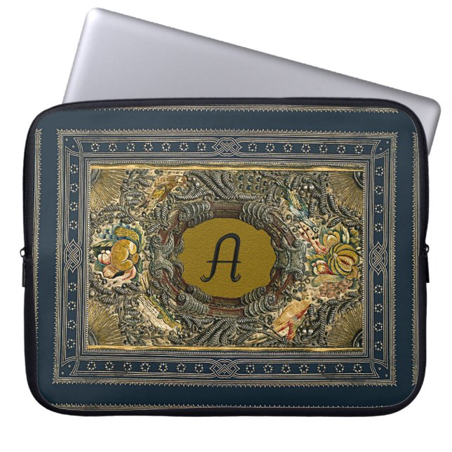 Protection Pour Ordinateur Portable Monogramme brodé antique de couverture de livre (Devant)