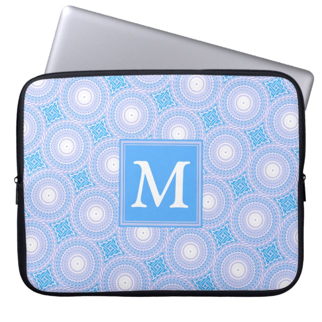 Protection Pour Ordinateur Portable Monogramme Cercles bleu électrique motif (Devant)