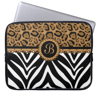 Protection Pour Ordinateur Portable Monogramme chic de dentelle de léopard de zèbre