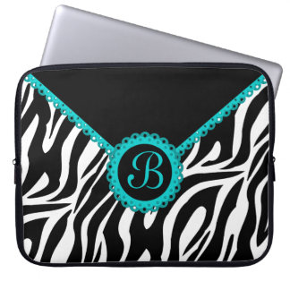 Protection Pour Ordinateur Portable Monogramme de dentelle de zèbre et de turquoise