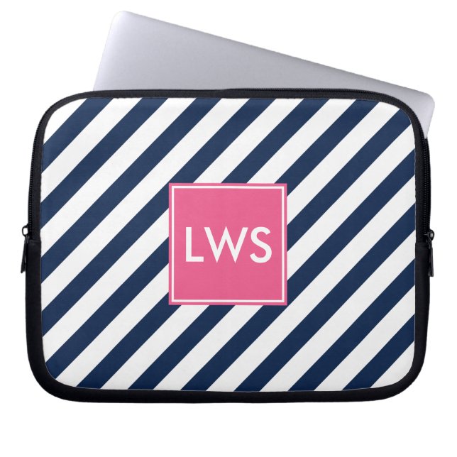 Protection Pour Ordinateur Portable Monogramme de la Marine Bleue (Devant)
