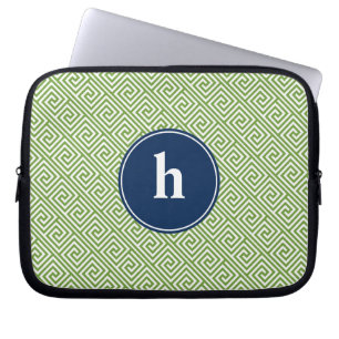 Protection Pour Ordinateur Portable Monogramme de Motif de clé grecque verte et bleue