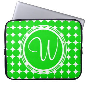 Protection Pour Ordinateur Portable Monogramme de point de polka vert