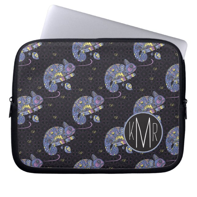 Protection Pour Ordinateur Portable Monogramme du lézard | de Zentangle (Devant)