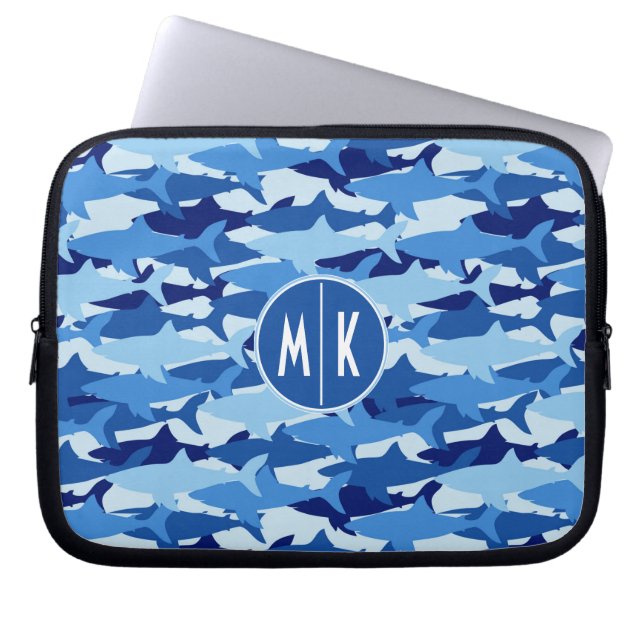 Protection Pour Ordinateur Portable Monogramme du motif | de requin bleu (Devant)