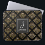 Protection Pour Ordinateur Portable Monogramme élégant à huile rose et or<br><div class="desc">Pink,  Black et Faux Gold Foil Motif Floral Élégant Coque Monogramme. Ce coque peut être customisé pour inclure votre nom initial et votre nom complet.</div>