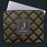 Protection Pour Ordinateur Portable Monogramme élégant à huile rose et or<br><div class="desc">Pink,  Black et Faux Gold Foil Motif Floral Élégant Coque Monogramme. Ce coque peut être customisé pour inclure votre nom initial et votre nom complet.</div>