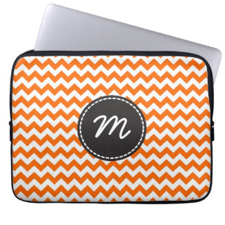 Protection Pour Ordinateur Portable Monogramme fait sur commande. Zigzag blanc orange