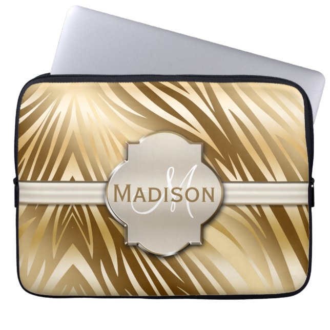 Protection Pour Ordinateur Portable Monogramme Gold Zebra Motif d'impression (Devant)