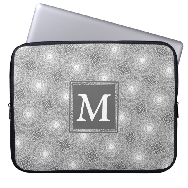 Protection Pour Ordinateur Portable Monogramme gris cercles motif (Devant)