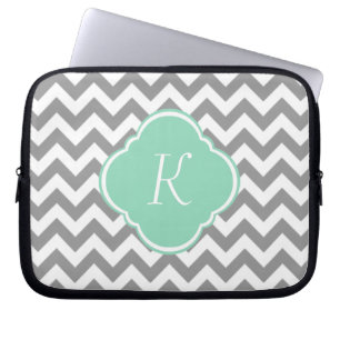 Protection Pour Ordinateur Portable Monogramme gris et blanc de coutume de rayure de