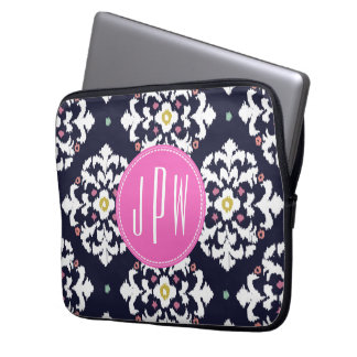 Protection Pour Ordinateur Portable Monogramme Ikat et rose