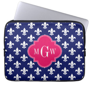 Protection Pour Ordinateur Portable Monogramme initial de Wht Fleur de Lis Raspberry 3