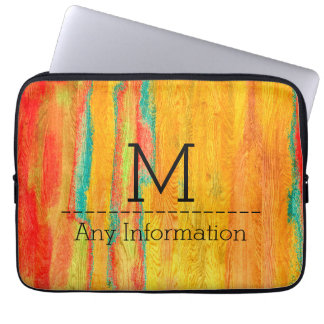 Protection Pour Ordinateur Portable Monogramme Moderne Coloré à Grain de Bois #5
