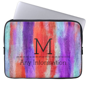 Protection Pour Ordinateur Portable Monogramme Moderne Coloré en Grain de Bois #6