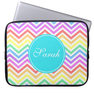 Protection Pour Ordinateur Portable monogramme moderne, cool, tendance chevron arc-en-