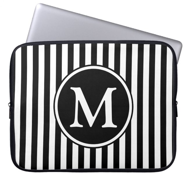 Protection Pour Ordinateur Portable Monogramme moderne noir et blanc (Devant)