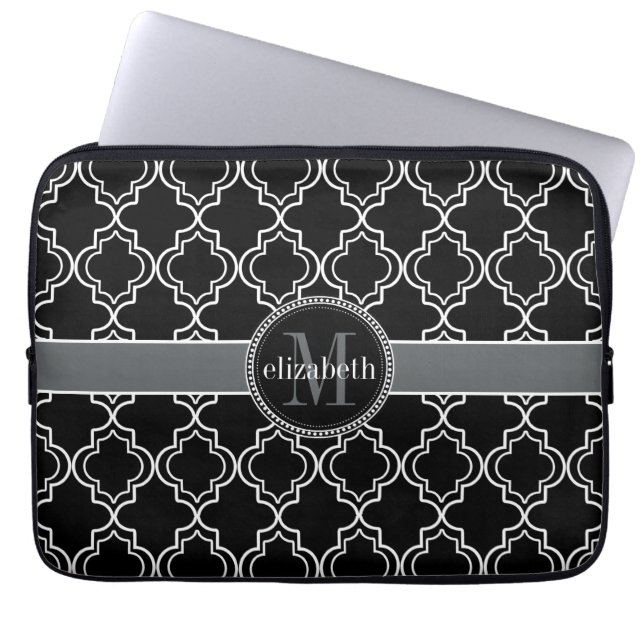 Protection Pour Ordinateur Portable Monogramme noir blanc marocain (Devant)