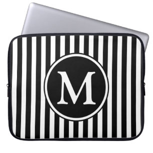 Protection Pour Ordinateur Portable Monogramme noir et blanc moderne