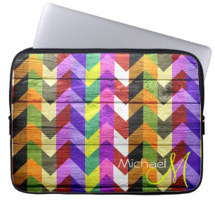 Protection Pour Ordinateur Portable Monogramme personnalisé Couleur Chevron Bois #5
