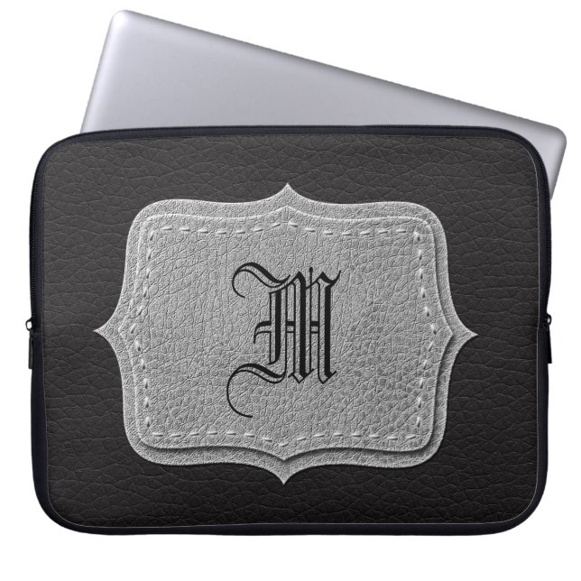 Protection Pour Ordinateur Portable Monogramme personnalisé par cuir noir (Devant)