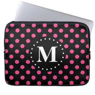 Protection Pour Ordinateur Portable Monogramme Pois noir rose chaud
