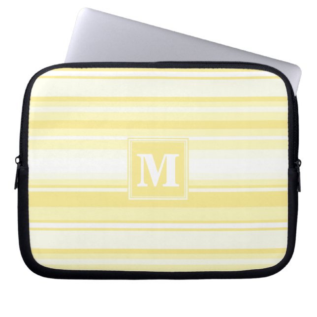 Protection Pour Ordinateur Portable Monogramme rayures jaunes citron (Devant)