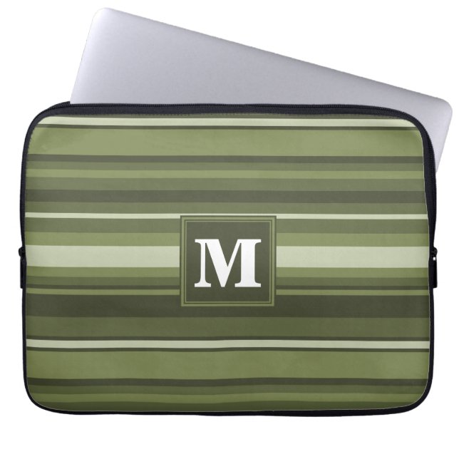 Protection Pour Ordinateur Portable Monogramme rayures vert olive (Devant)