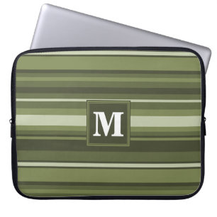 Protection Pour Ordinateur Portable Monogramme rayures vert olive