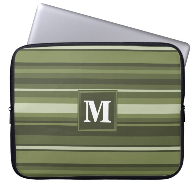 Protection Pour Ordinateur Portable Monogramme rayures vert olive (Devant)