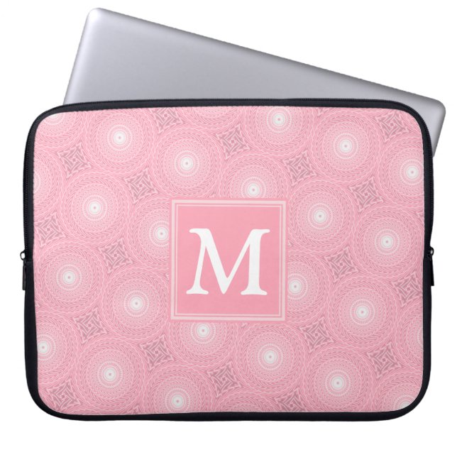 Protection Pour Ordinateur Portable Monogramme rose cercles motif (Devant)