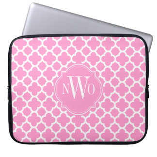 Protection Pour Ordinateur Portable Monogramme rose-clair et blanc de motif de