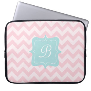 Protection Pour Ordinateur Portable Monogramme rose de zigzag