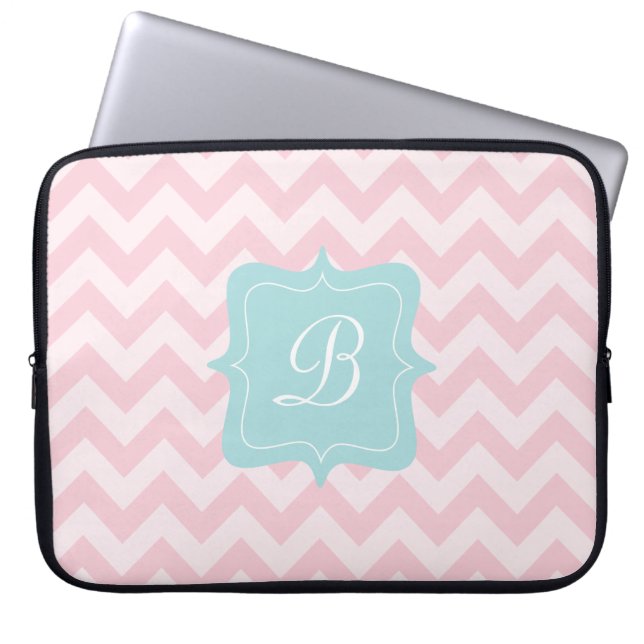 Protection Pour Ordinateur Portable Monogramme rose de zigzag (Devant)