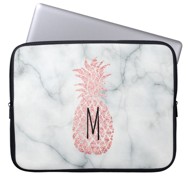 Protection Pour Ordinateur Portable monogramme rose en or parties scintillant ananas (Devant)