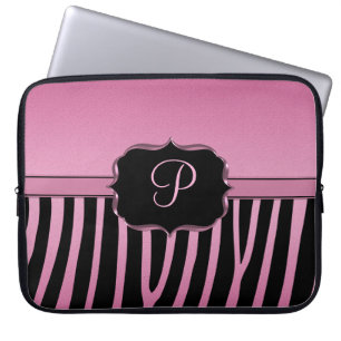 Protection Pour Ordinateur Portable Monogramme rose et noir de zèbre