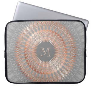 Protection Pour Ordinateur Portable Monogramme rose Gold Grey Mandala