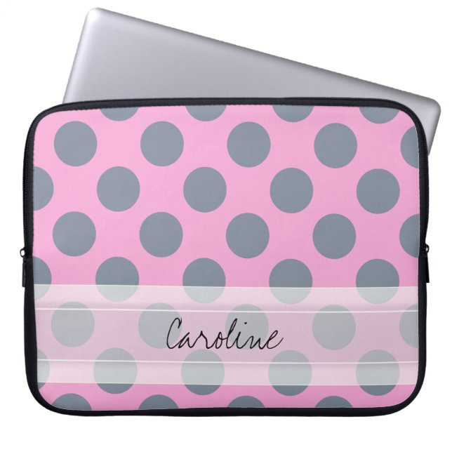 Protection Pour Ordinateur Portable Monogramme rose gris chic Polka Motif (Devant)