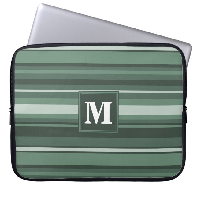Protection Pour Ordinateur Portable Monogramme sauge bandes vertes (Devant)