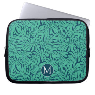 Protection Pour Ordinateur Portable Monogramme tropical du motif   de feuille de