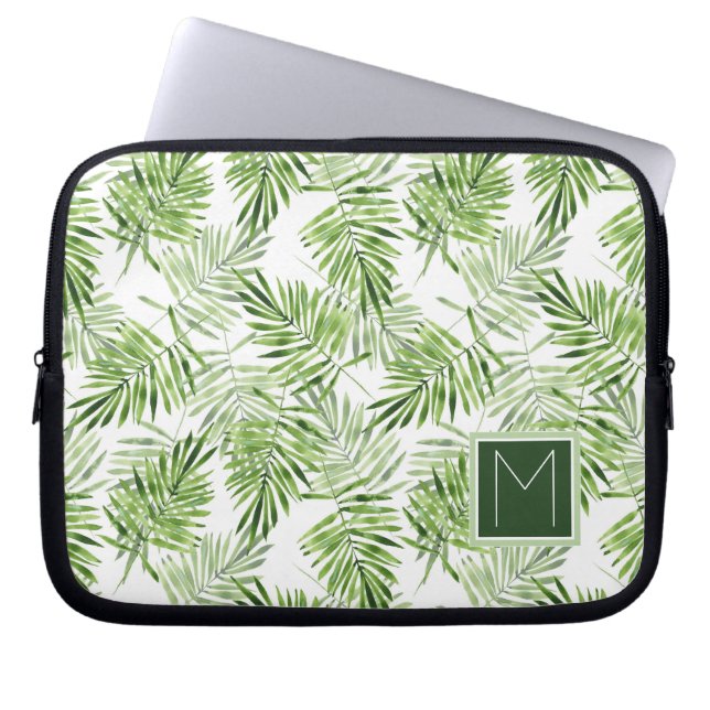 Protection Pour Ordinateur Portable Monogramme vert des palmettes | (Devant)