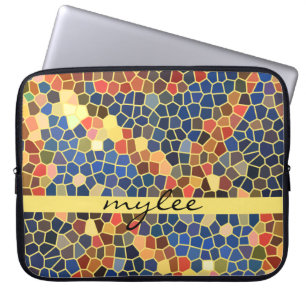 Protection Pour Ordinateur Portable Mosaïque géniale abstraite jaune-orange bleue