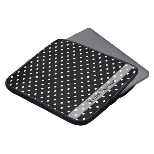 Protection Pour Ordinateur Portable Motif à points de polka noir