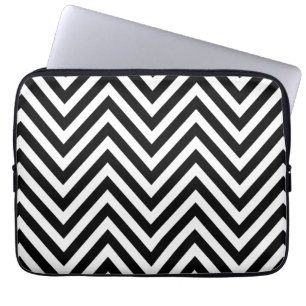 PROTECTION POUR ORDINATEUR PORTABLE MOTIF BLANC NOIR MODERNE GIRLY DE CHEVRON