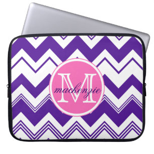 Protection Pour Ordinateur Portable Motif blanc pourpre nommé de Chevron de monogramm