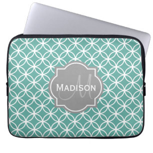 Protection Pour Ordinateur Portable Motif circulaire Turquoise monogramme