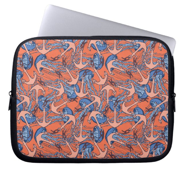 Protection Pour Ordinateur Portable Motif d'Ancre et de méduses (Devant)