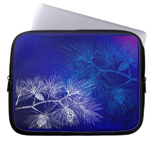 Protection Pour Ordinateur Portable Motif de pin d'hiver blanc bleu