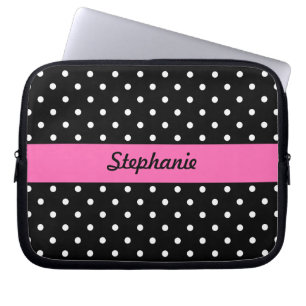 Protection Pour Ordinateur Portable Motif de points Polka blanc et noir